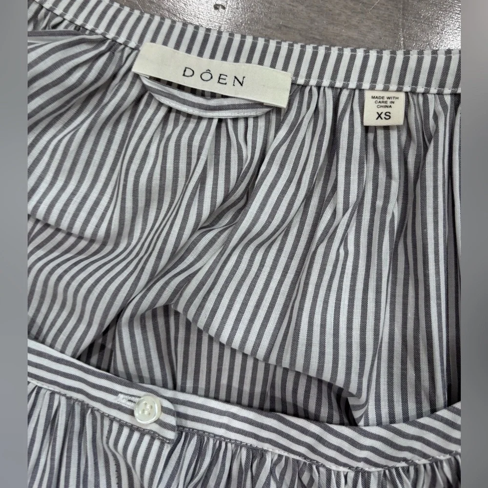 DÔEN Juno Belted Striped Brighton Midi Dress, Puff Sleeve, Cottagecore, Belt, XS - Picture 6 of 15